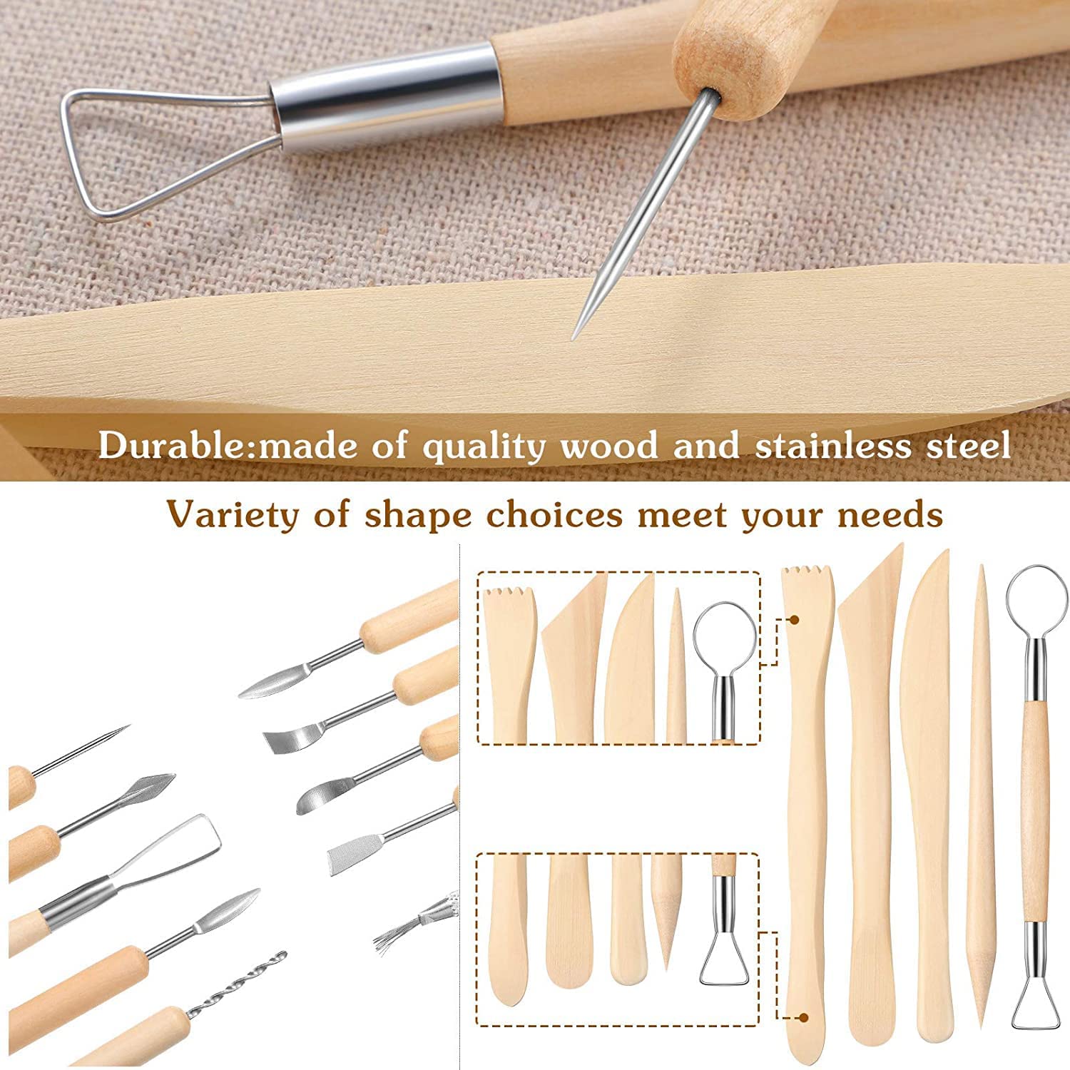 Stampty™ 10 Outils de sculpture en argile avec manche en bois
